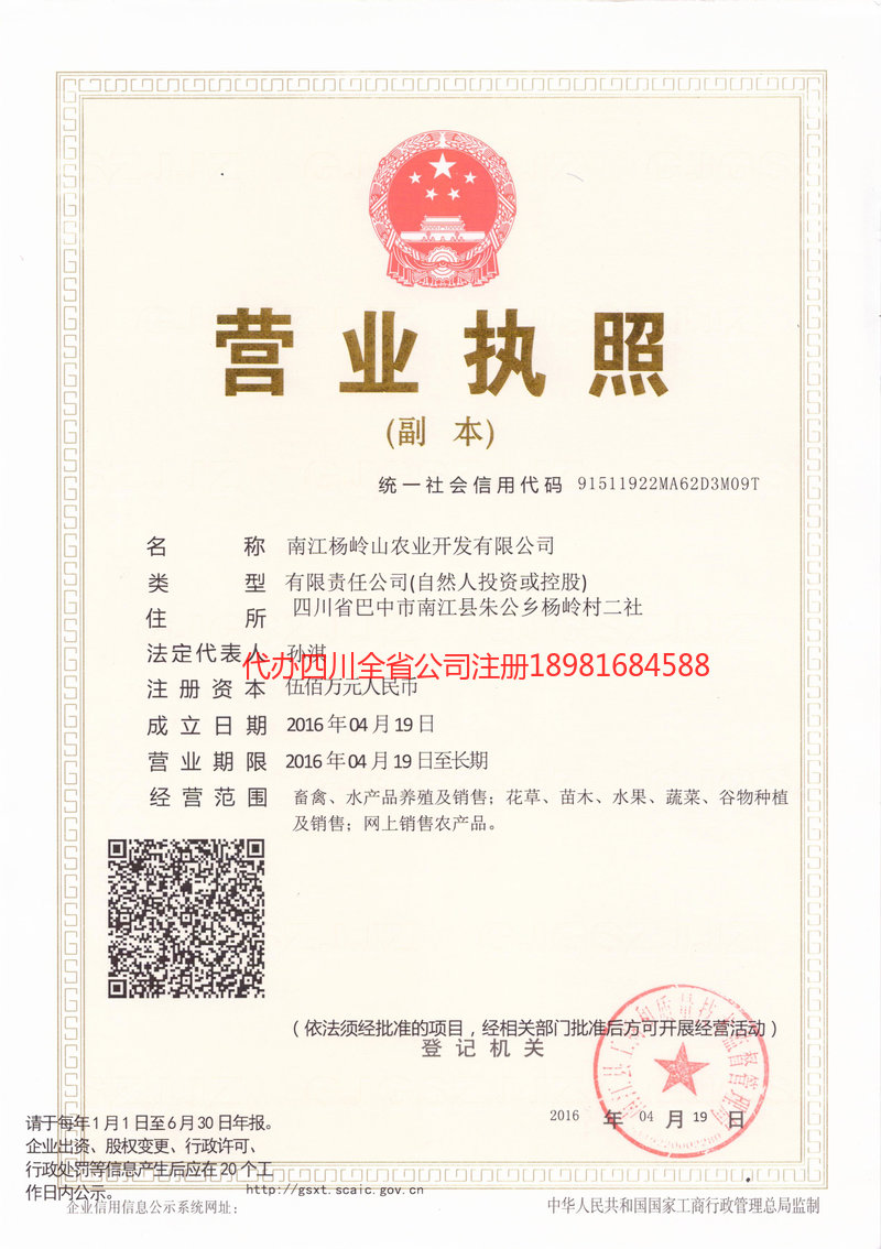 长宁长宁杨岭山农业开发有限公司